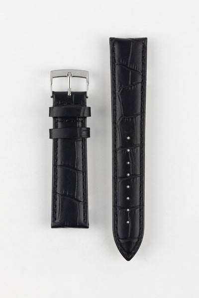 Morellato BOLLE Alligator-Embossed Calfskin Leather Watch Strap in BLACK