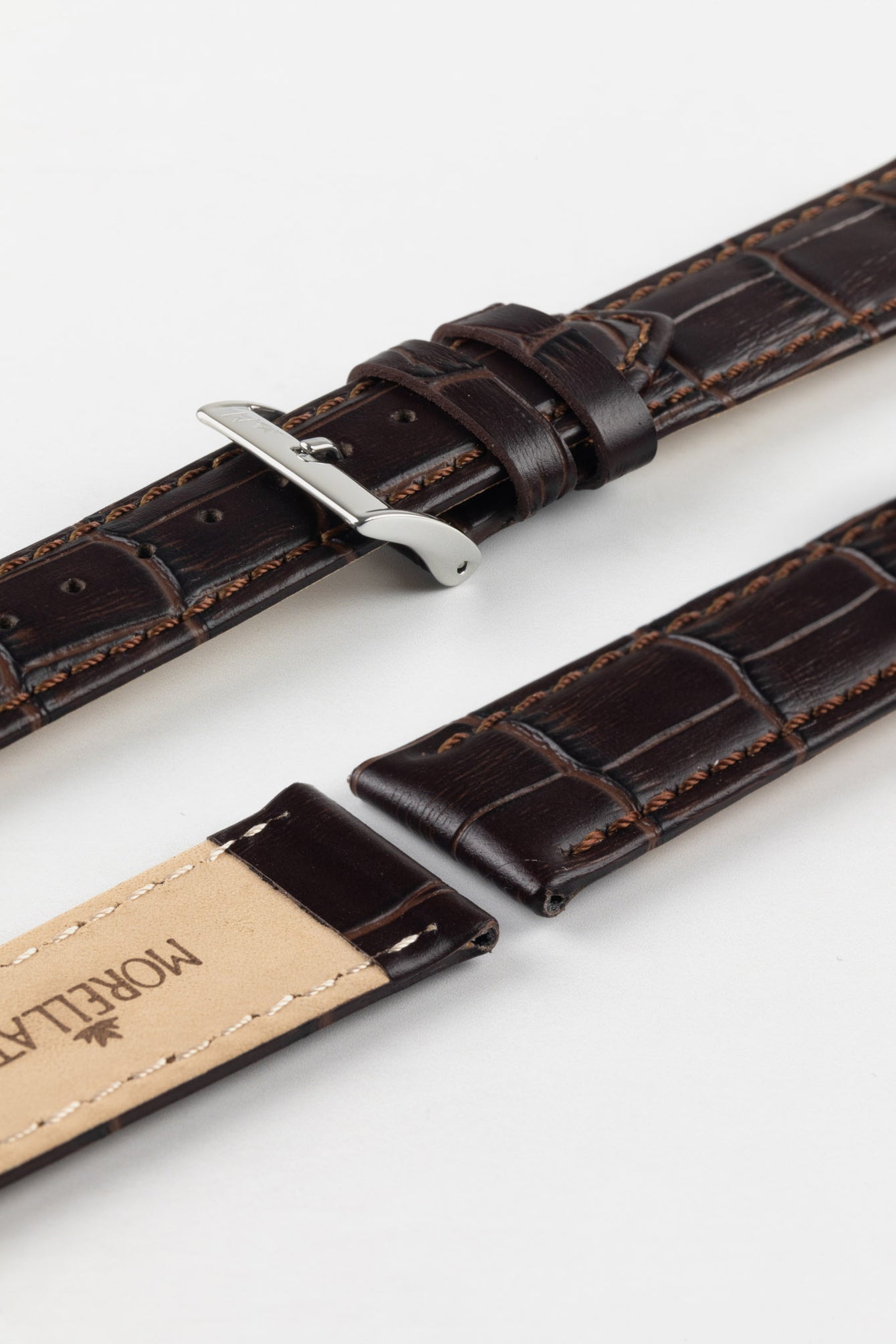 Morellato BOLLE Alligator-Embossed Calfskin Leather Watch Strap in BROWN