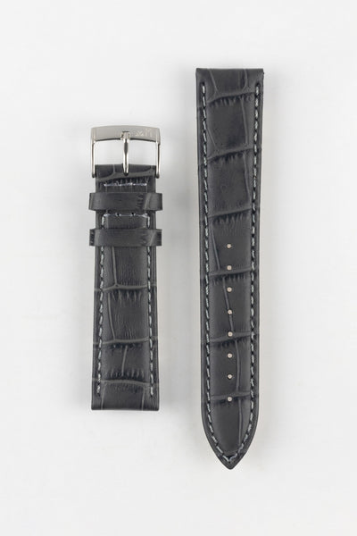 Morellato BOLLE Alligator-Embossed Calfskin Leather Watch Strap in DARK GREY