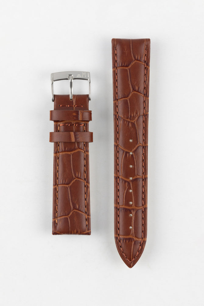 Morellato BOLLE Alligator-Embossed Calfskin Leather Watch Strap in GOLD BROWN