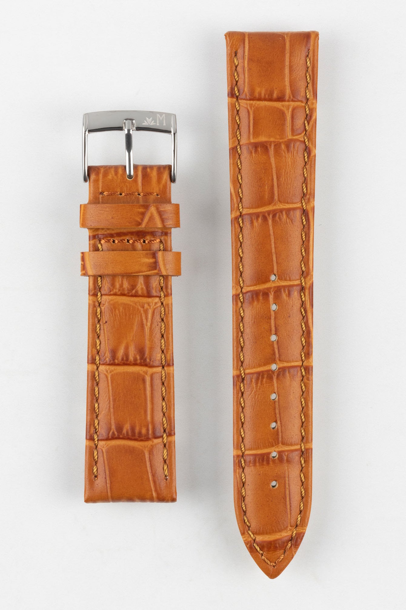 Morellato BOLLE Alligator-Embossed Calfskin Leather Watch Strap in HONEY