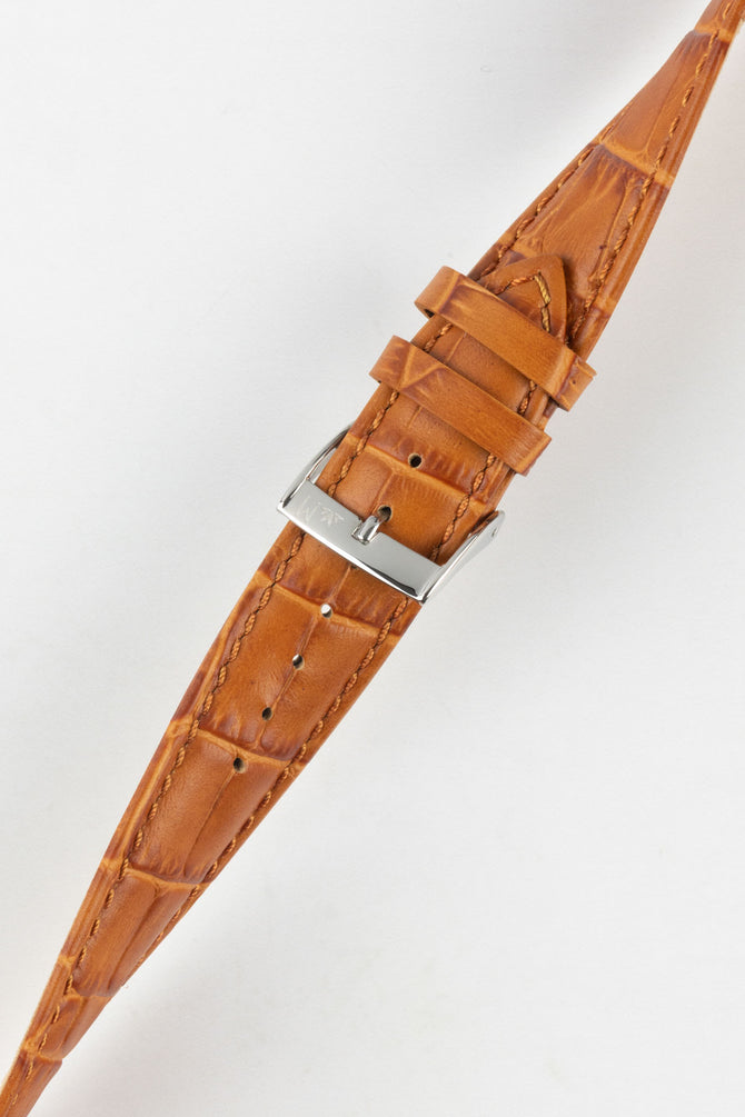 Morellato BOLLE Alligator-Embossed Calfskin Leather Watch Strap in HONEY