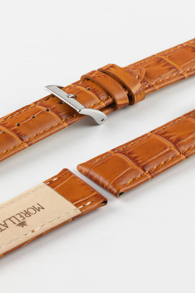 Morellato BOLLE Alligator-Embossed Calfskin Leather Watch Strap in HONEY