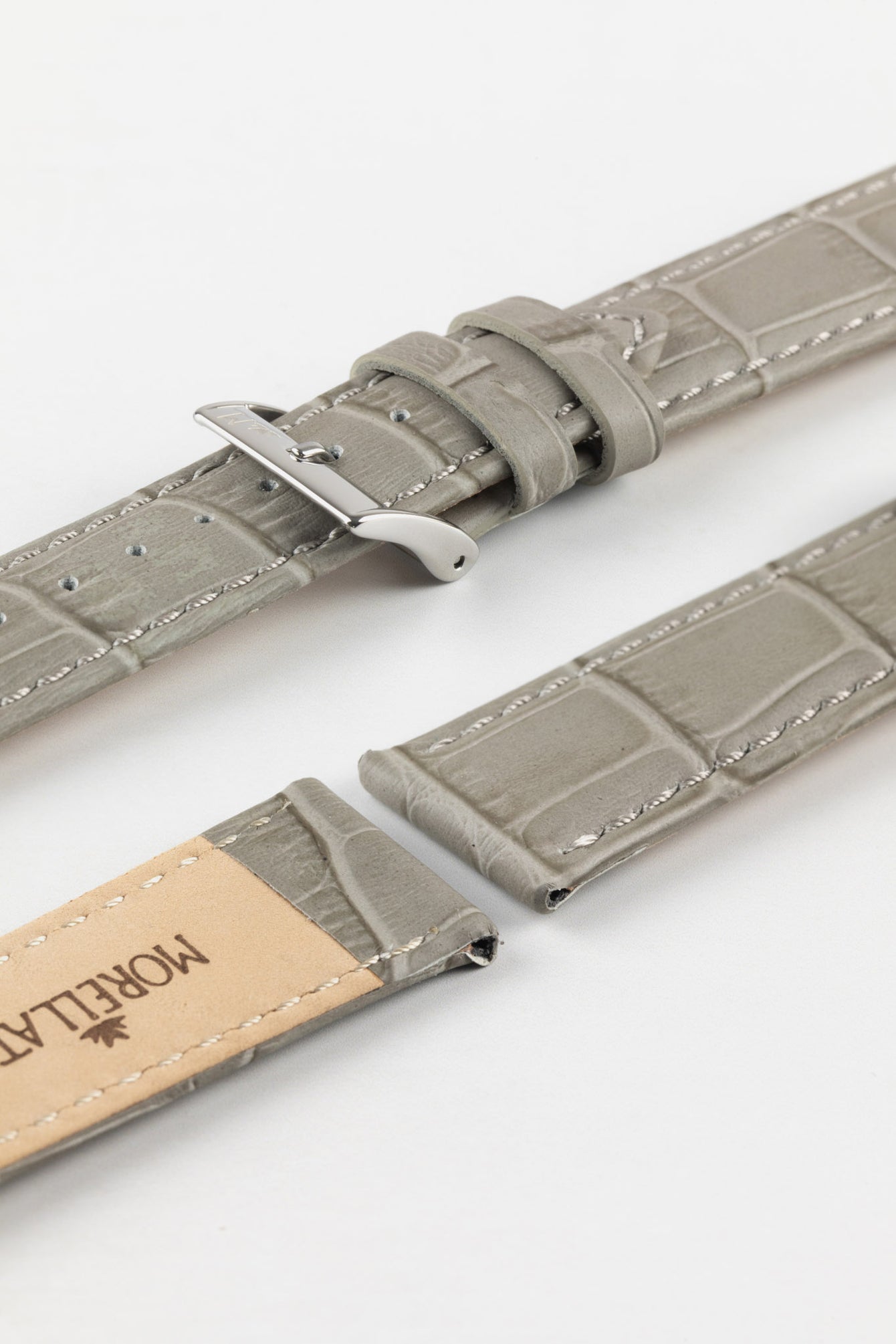 Morellato BOLLE Alligator-Embossed Calfskin Leather Watch Strap in LIGHT GREY