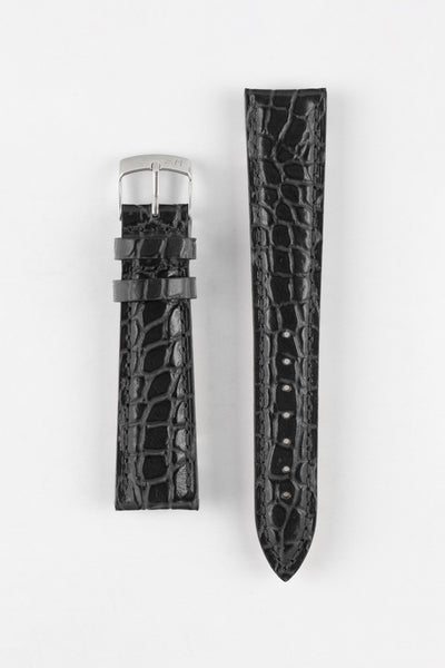 Morellato LIVERPOOL Crocodile-Embossed Calfskin Leather Performance Watch Strap in BLACK