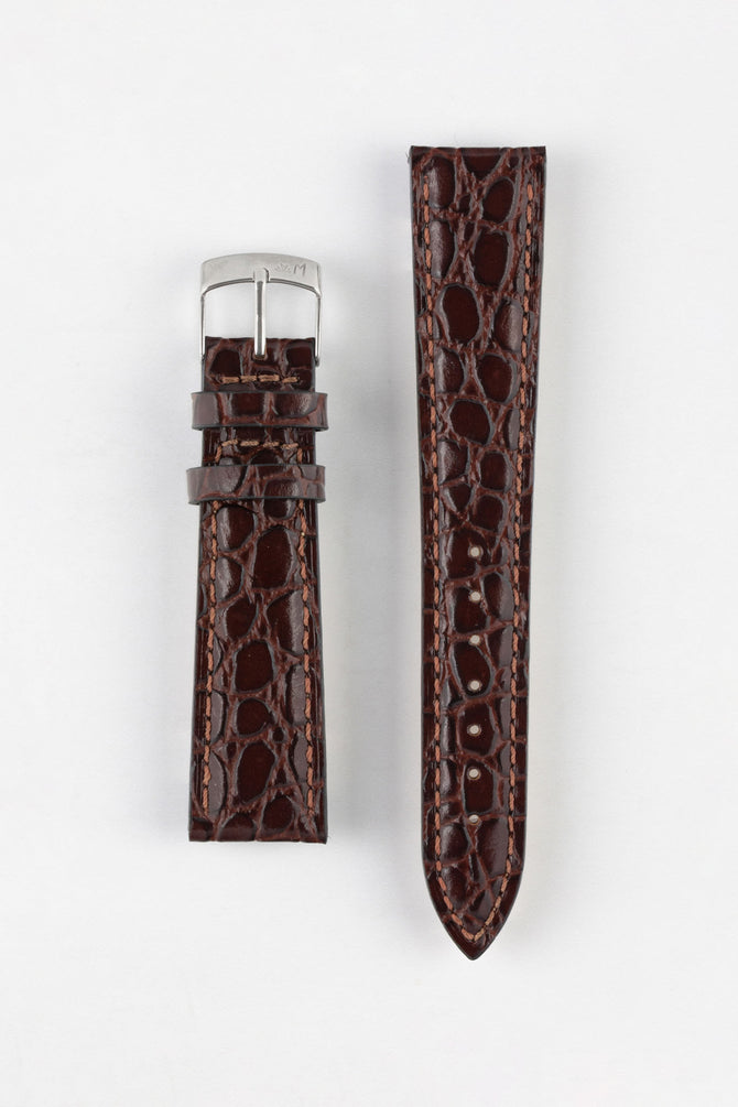 Morellato LIVERPOOL Crocodile-Embossed Calfskin Leather Performance Watch Strap in DARK BROWN