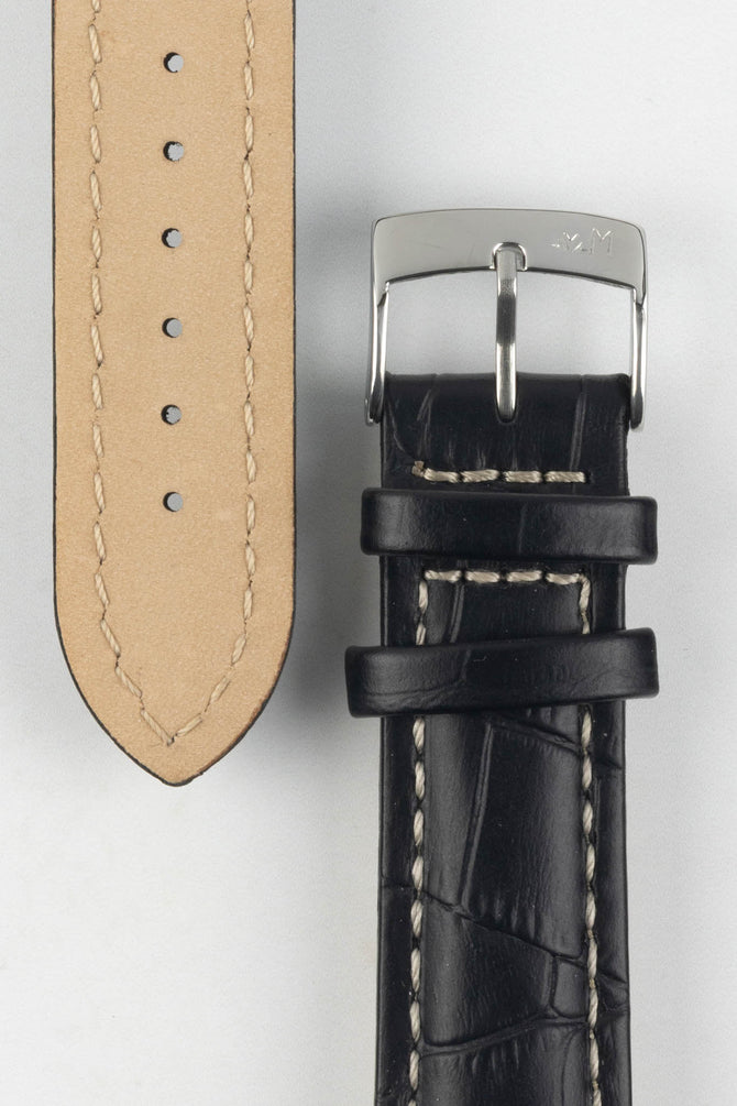 Morellato PLUS Alligator-Embossed Calfskin Leather Watch Strap in BLACK