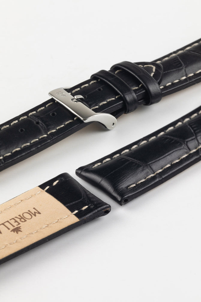 Morellato PLUS Alligator-Embossed Calfskin Leather Watch Strap in BLACK