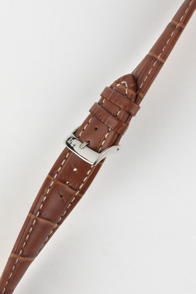 Morellato PLUS Alligator-Embossed Calfskin Leather Watch Strap in GOLD BROWN