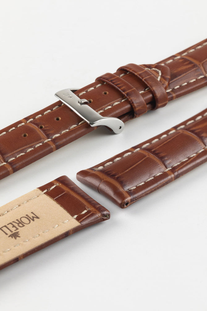 Morellato PLUS Alligator-Embossed Calfskin Leather Watch Strap in GOLD BROWN