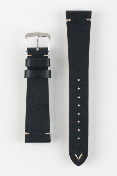 Morellato POLLOCK Vintage Lug-Stitched Calfskin Leather Watch Strap in BLACK