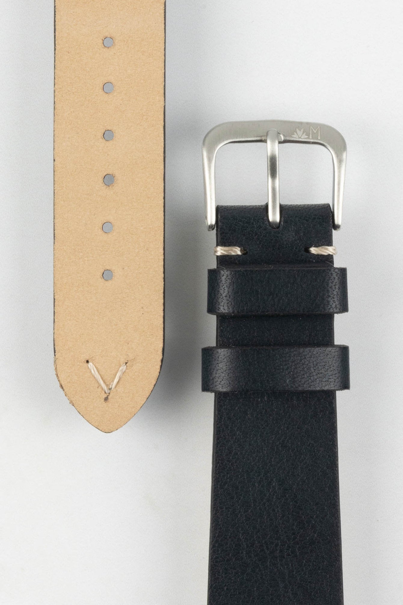 Morellato POLLOCK Vintage Lug-Stitched Calfskin Leather Watch Strap in BLACK