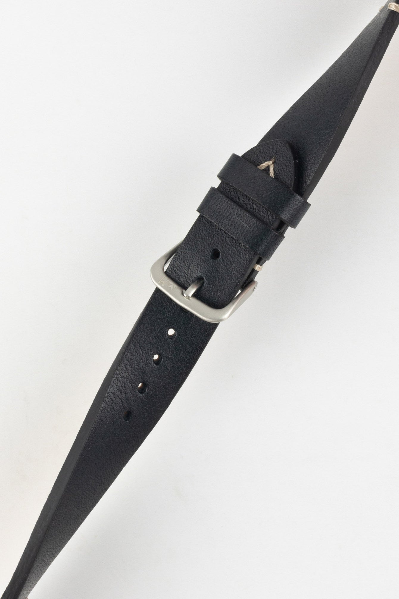 Morellato POLLOCK Vintage Lug-Stitched Calfskin Leather Watch Strap in BLACK