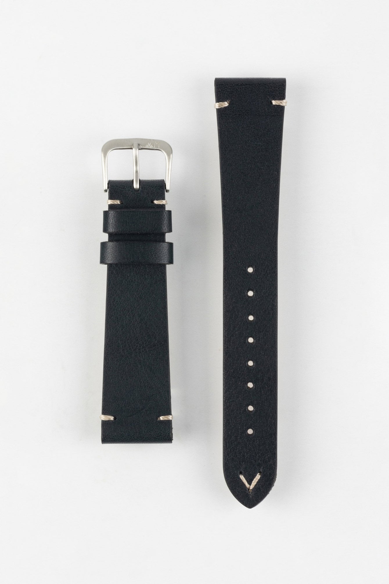 Morellato POLLOCK Vintage Lug-Stitched Calfskin Leather Watch Strap in BLACK