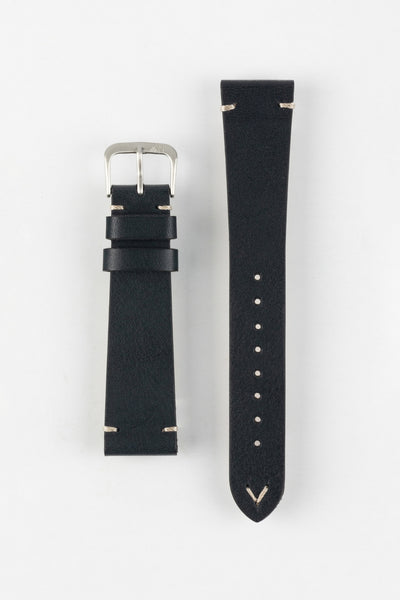 Morellato POLLOCK Vintage Lug-Stitched Calfskin Leather Watch Strap in BLACK