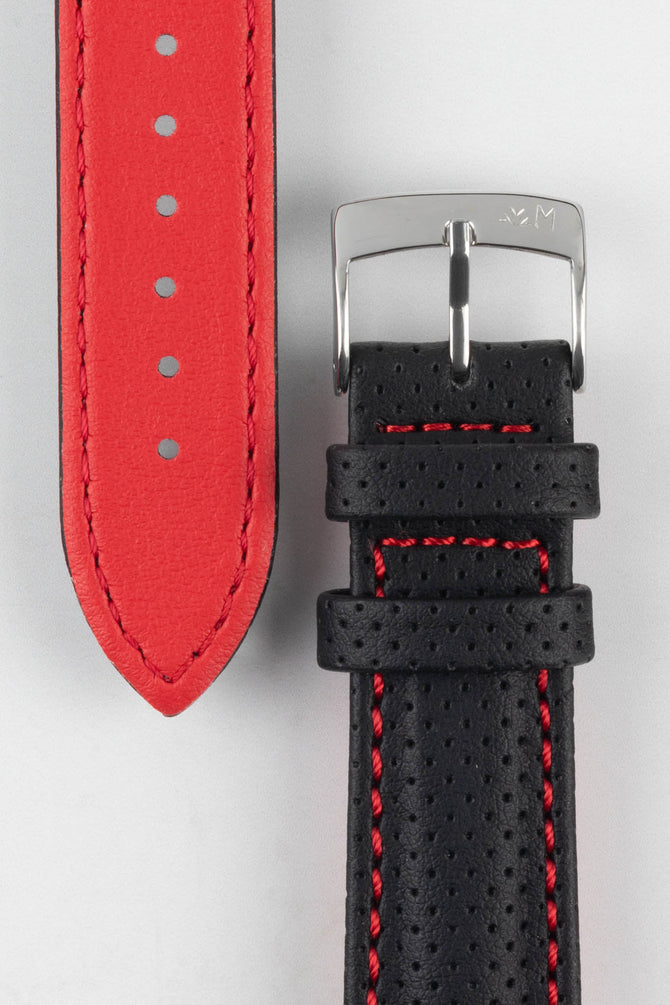 Morellato RACE Motorsport Microfibre Watch Strap in BLACK with RED Stitch