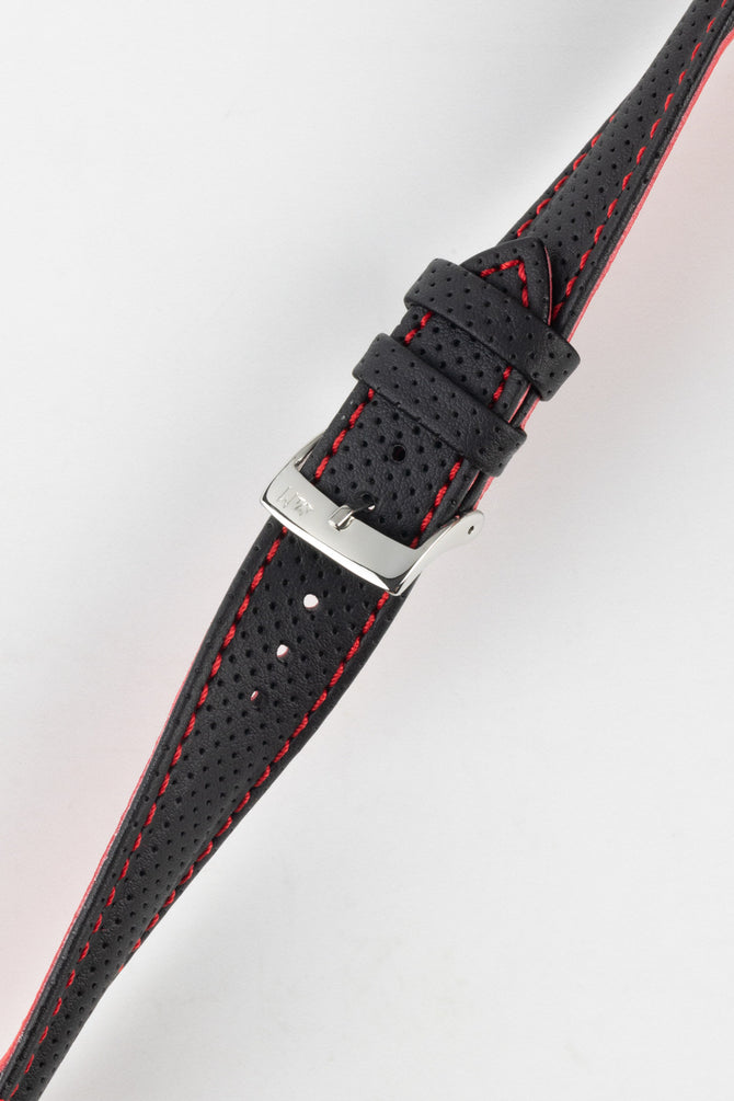 Morellato RACE Motorsport Microfibre Watch Strap in BLACK with RED Stitch