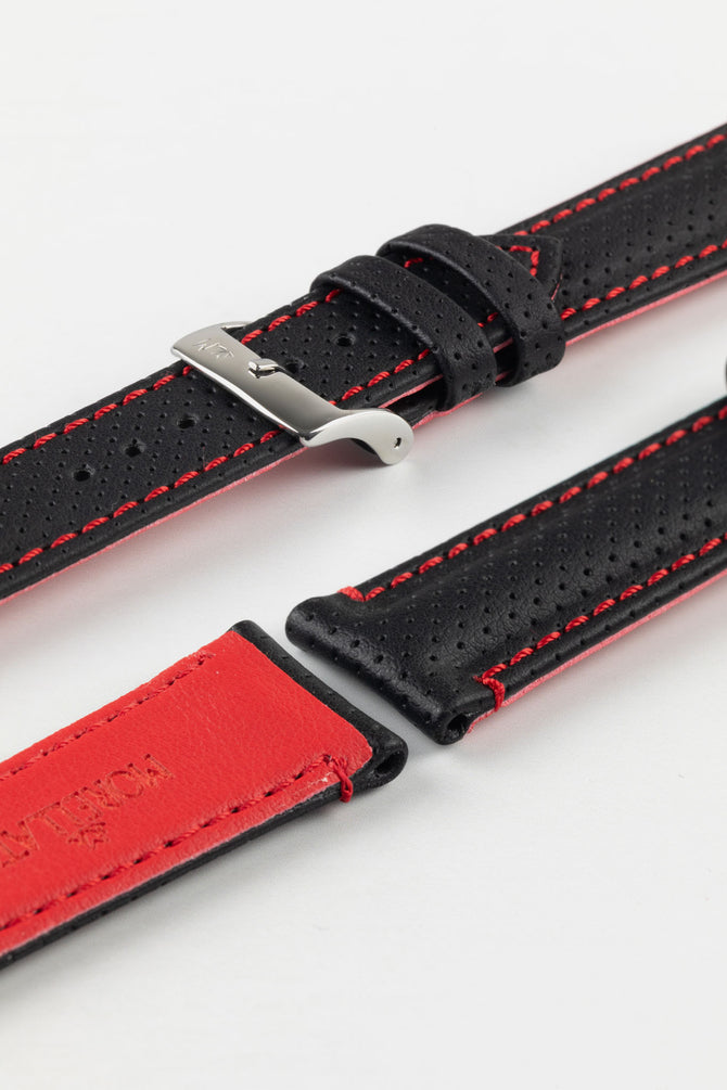 Morellato RACE Motorsport Microfibre Watch Strap in BLACK with RED Stitch