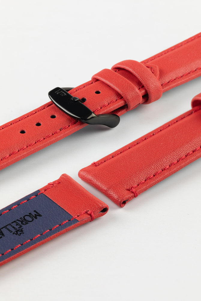 Morellato ROWING Water-Resistant Calfskin Leather Watch Strap in RED