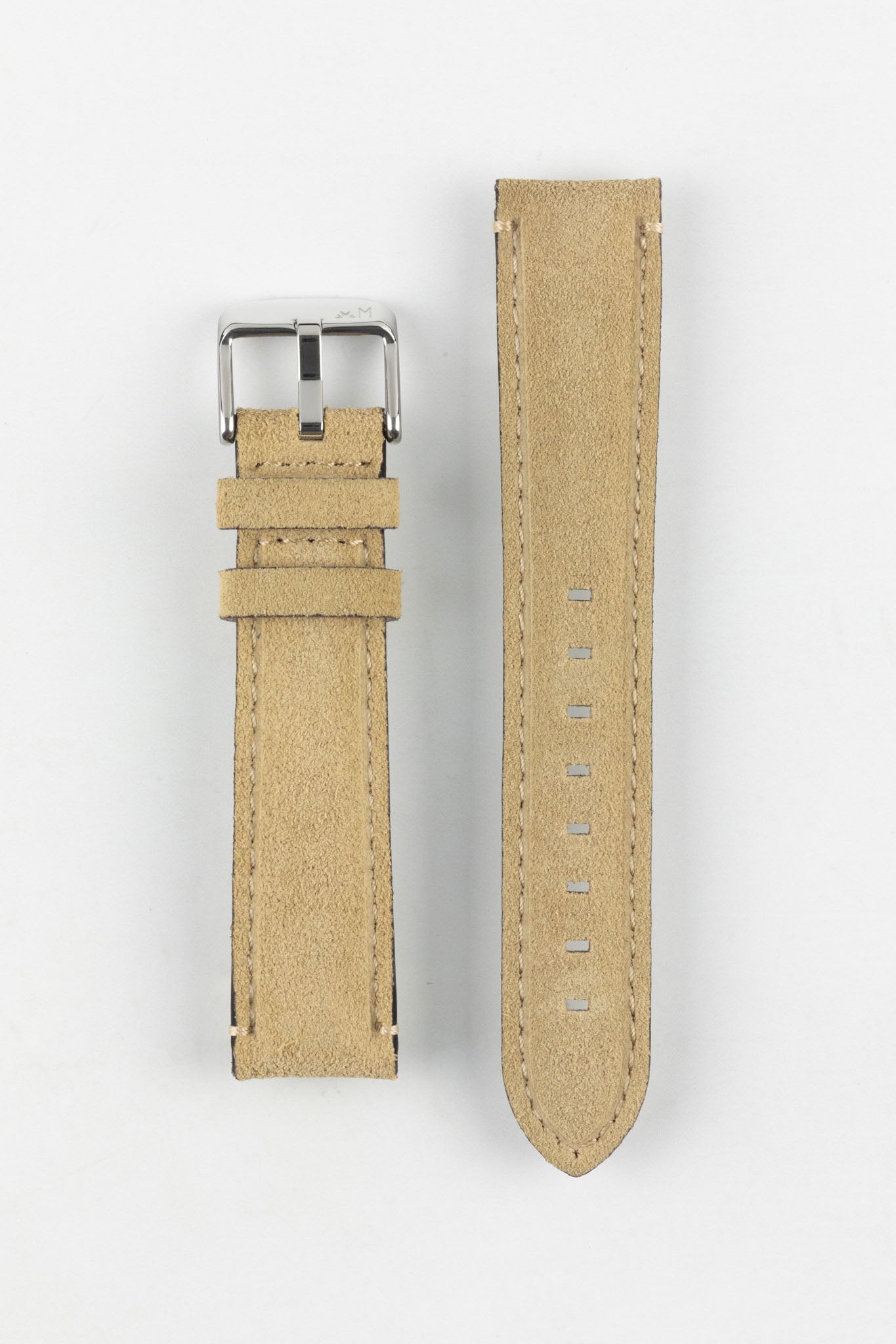 Morellato SCHUMANN beige suede watch strap, top-down view. Premium replacement watch bands for stylish timepieces.