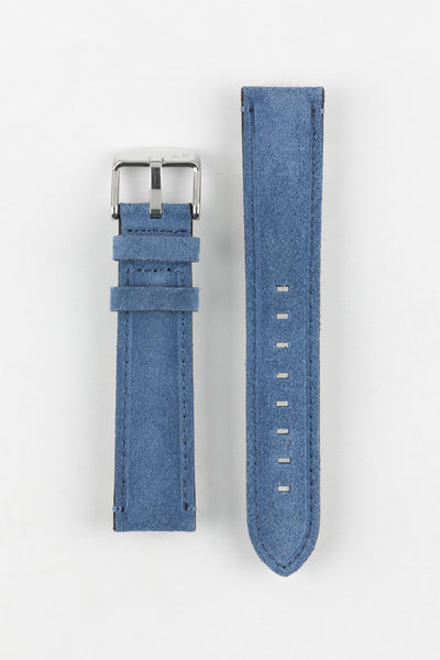 Morellato SCHUMANN blue suede watch strap, top view. Premium watch bands for a stylish, elegant look.