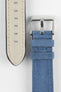 Close-up of Morellato SCHUMANN blue suede watch strap, highlighting the soft texture. High-quality watch accessories.