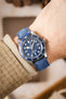 Morellato SCHUMANN blue suede watch strap alongside a Tudor Black Bay 58 watch. Classic watch bands available online.