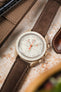 Omega MoonSwatch watch, showcasing the Morellato SCHUMANN brown suede strap. Shop our full range of stylish watch straps.