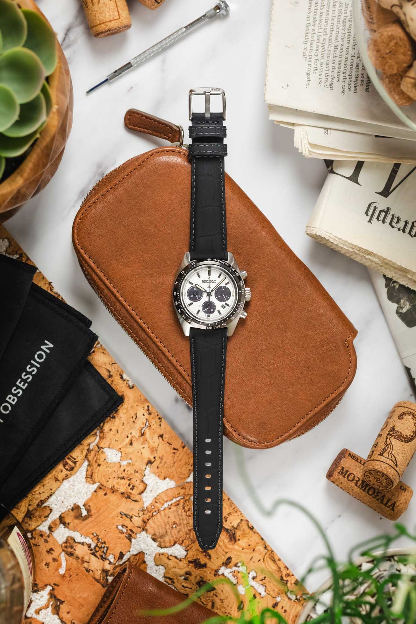 Morellato SOCCER Alligator-Embossed Calfskin Leather Watch Strap in BLACK