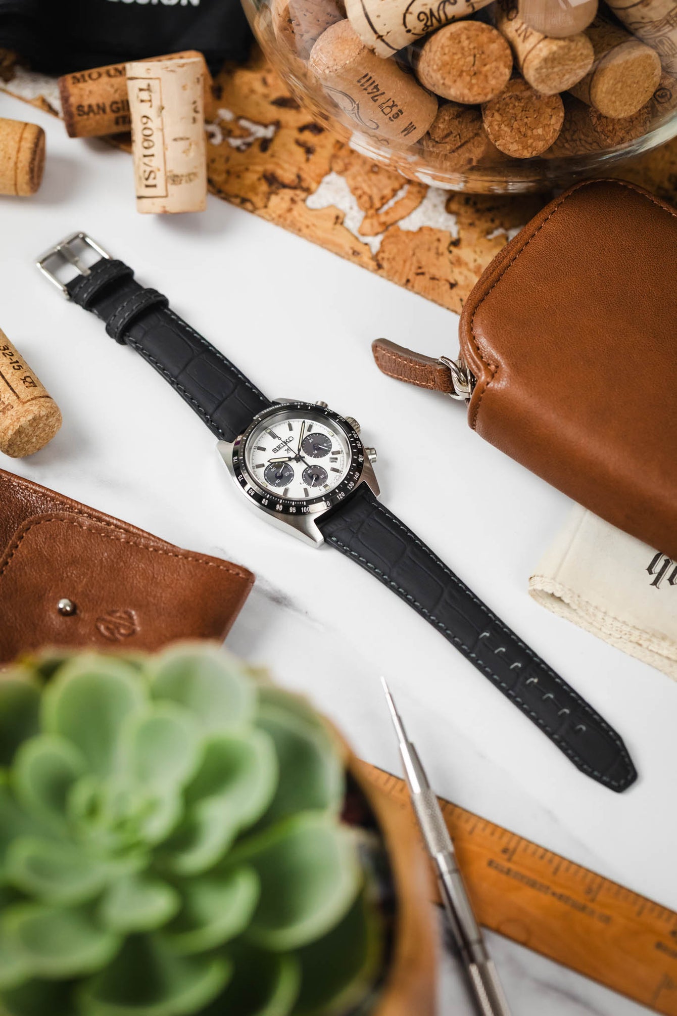Morellato SOCCER Alligator-Embossed Calfskin Leather Watch Strap in BLACK