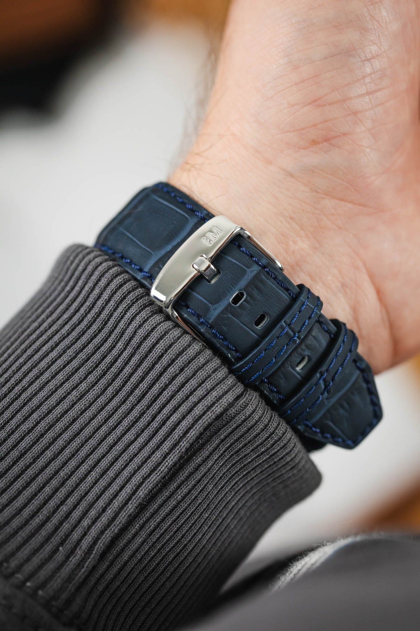 Morellato SOCCER Alligator-Embossed Calfskin Leather Watch Strap in BLUE