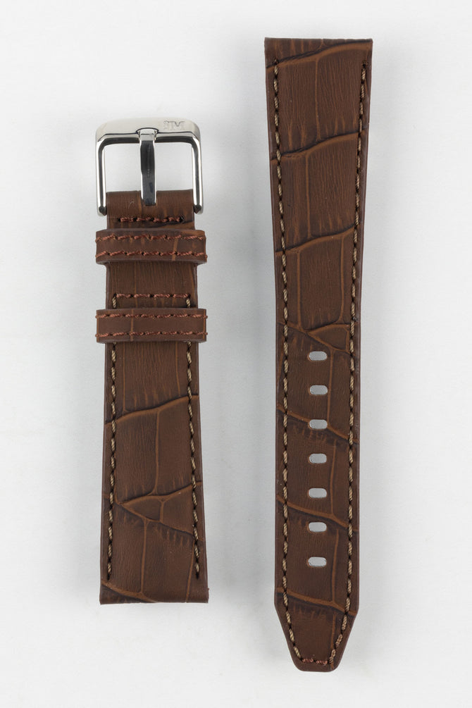 Morellato SOCCER Alligator-Embossed Calfskin Leather Watch Strap in BROWN