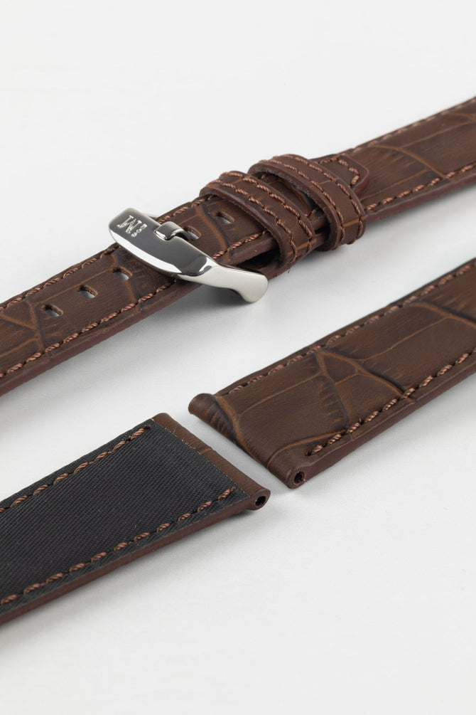 Morellato SOCCER Alligator-Embossed Calfskin Leather Watch Strap in BROWN
