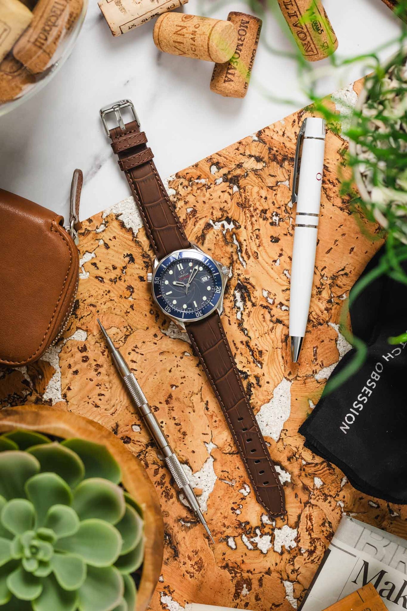 Morellato SOCCER Alligator-Embossed Calfskin Leather Watch Strap in BROWN
