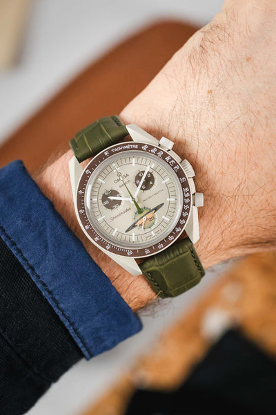 Morellato SOCCER Alligator-Embossed Calfskin Leather Watch Strap in GREEN