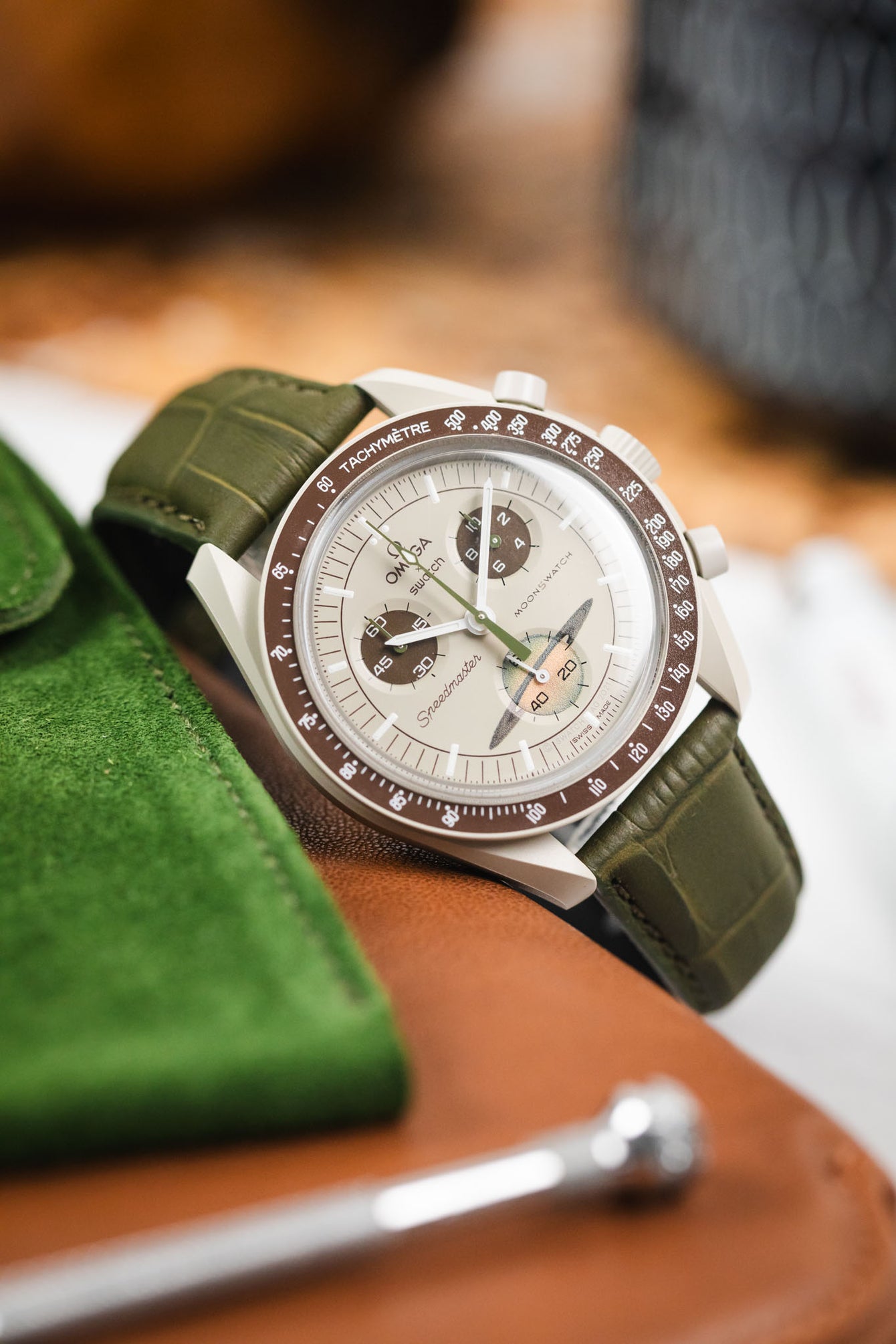 Morellato SOCCER Alligator-Embossed Calfskin Leather Watch Strap in GREEN