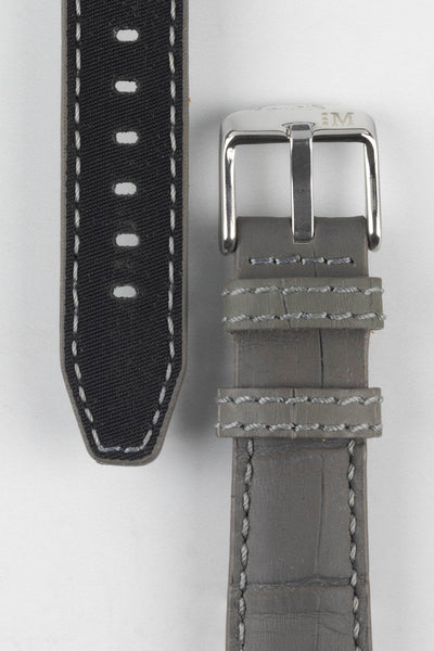 Morellato SOCCER Alligator-Embossed Calfskin Leather Watch Strap in GREY