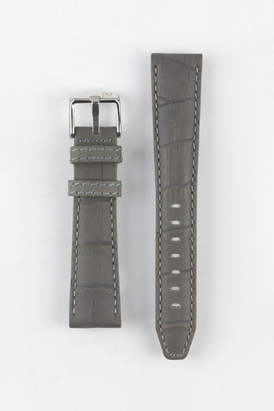 Morellato SOCCER Alligator-Embossed Calfskin Leather Watch Strap in GREY