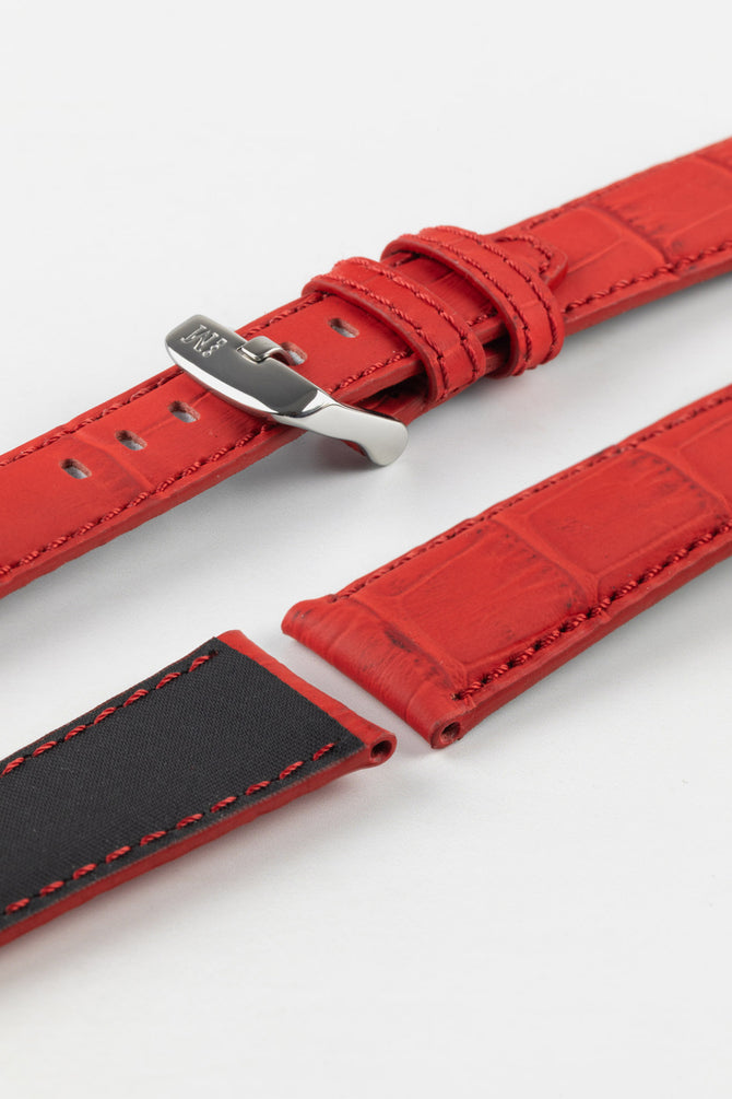 Morellato SOCCER Alligator-Embossed Calfskin Leather Watch Strap in RED