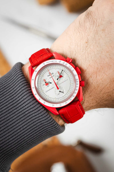Morellato SOCCER Alligator-Embossed Calfskin Leather Watch Strap in RED