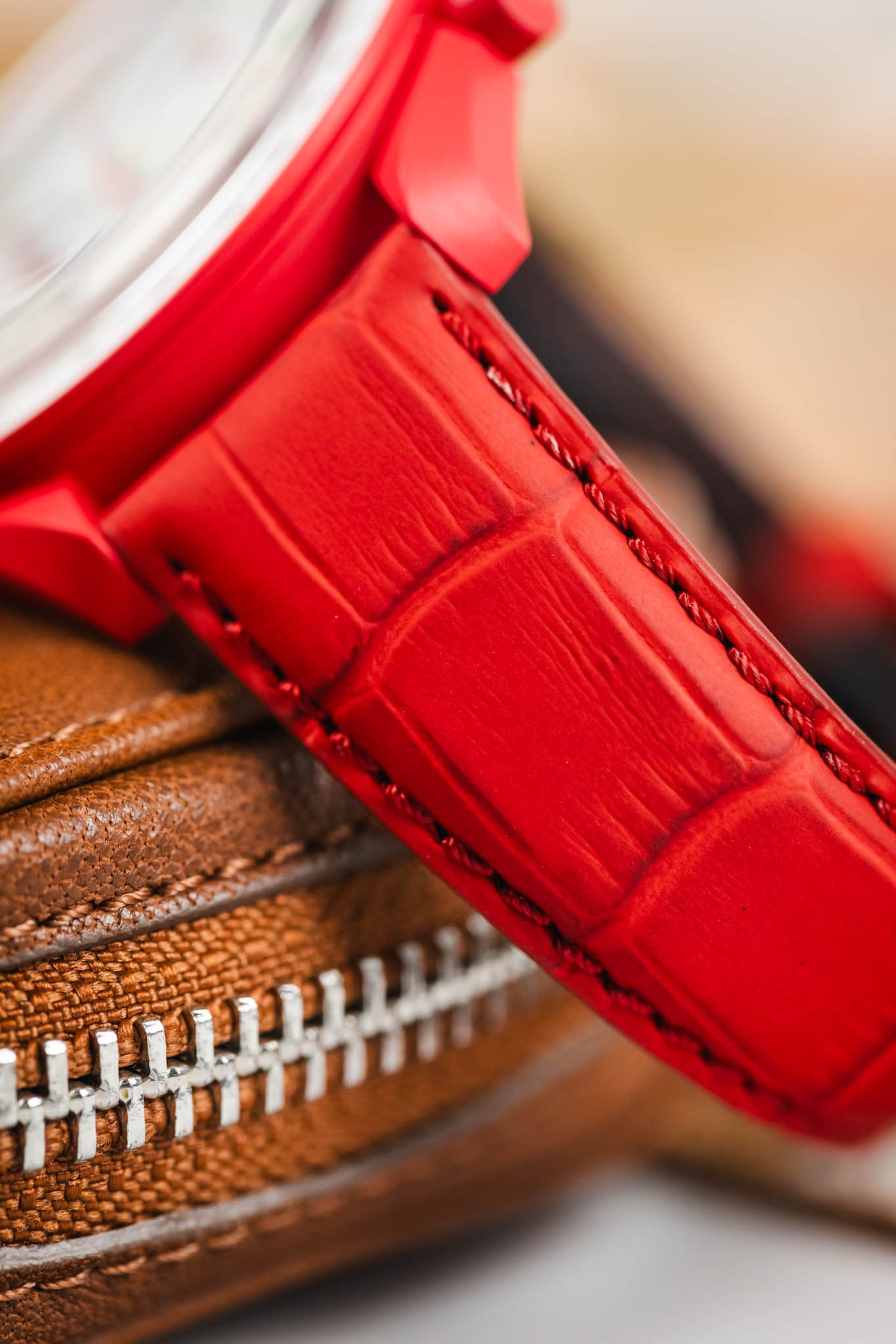 Morellato SOCCER Alligator-Embossed Calfskin Leather Watch Strap in RED