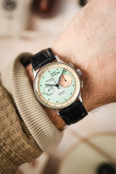 Black Morellato Tiepolo watch strap on a Studio Underdøg watch. An elegant timepiece and strap combo for your wrist.