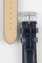 Detailed shot of the blue Morellato Tiepolo watch strap, showcasing its texture, stitching, and metal buckle.