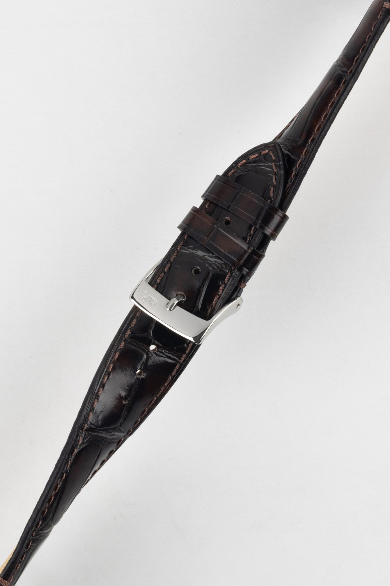 Morellato Tiepolo watch strap in a luxurious brown leather, with the silver buckle prominently displayed.