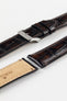 Close-up of the brown Morellato Tiepolo watch strap, highlighting the crocodile grain and fine stitching.
