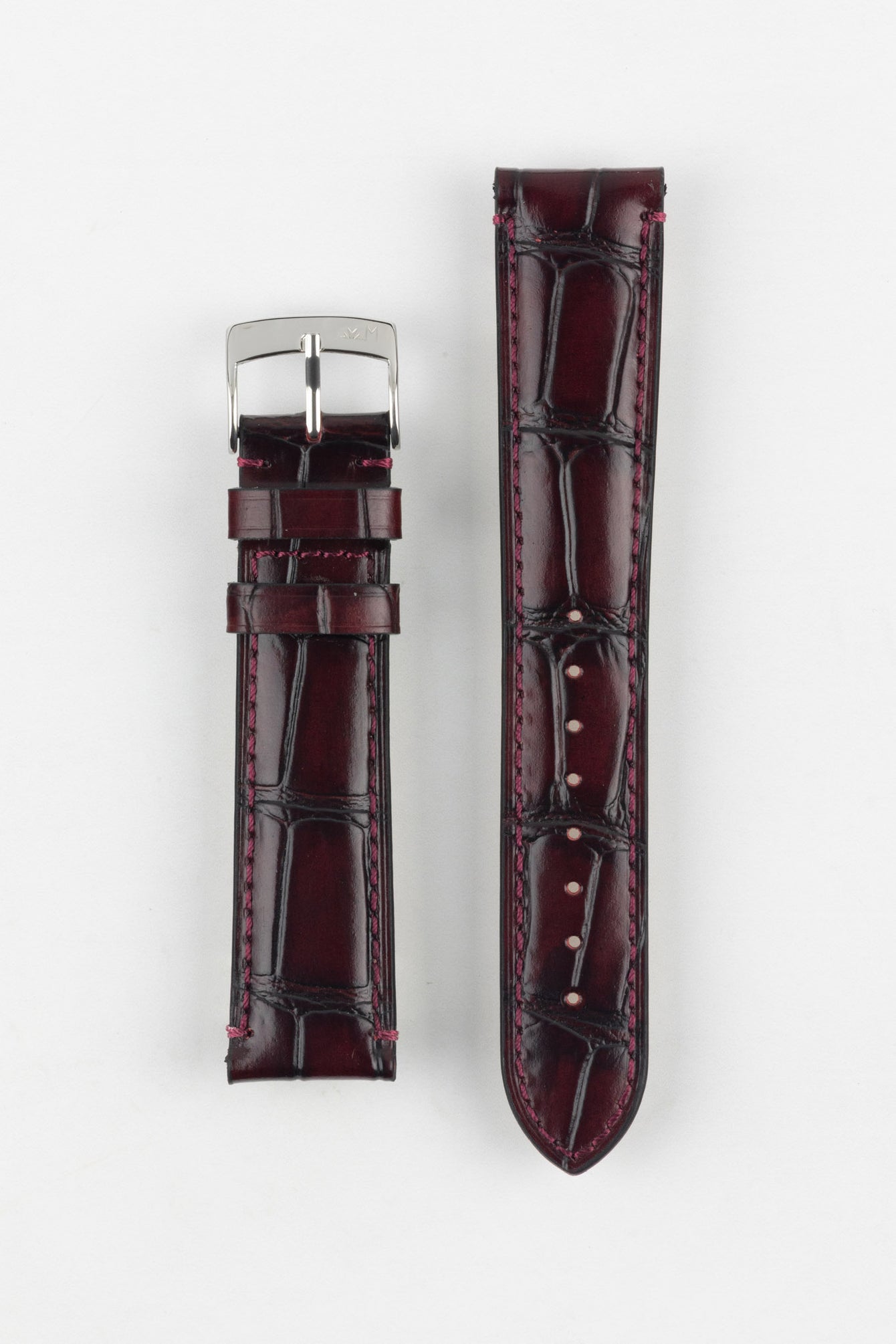 The Morellato Tiepolo watch strap in a beautiful burgundy, showcasing its high-quality leather and stitching.
