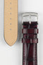 A close-up of the burgundy Morellato Tiepolo watch strap, highlighting the textured leather and polished buckle.