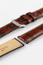 Morellato Tiepolo watch strap in light brown, showing the fine details of the crocodile grain and stitching.