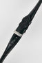 Green Morellato Tiepolo watch strap, showcasing its fine crocodile grain and elegant design on a white background.