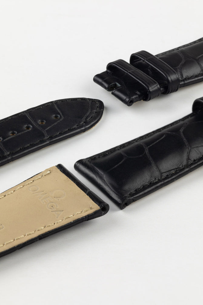 Photo Showing ends of Omega Watch Strap, image shows clasp end, two keepers and tang with the springbar holes. Product code 98000265